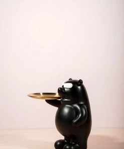 The Golden Triangle India Artefacts Billy Bear Holding A Tray - Black