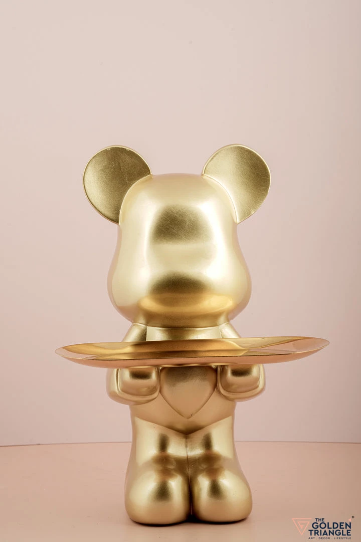 The Golden Triangle India Artefacts Bear With A Heart Holding A Tray - Gold 3 The Golden Triangle India Artefacts Bear With A Heart Holding A Tray - Gold