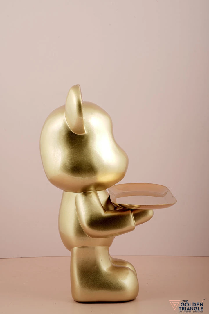 The Golden Triangle India Artefacts Bear With A Heart Holding A Tray - Gold 6 The Golden Triangle India Artefacts Bear With A Heart Holding A Tray - Gold