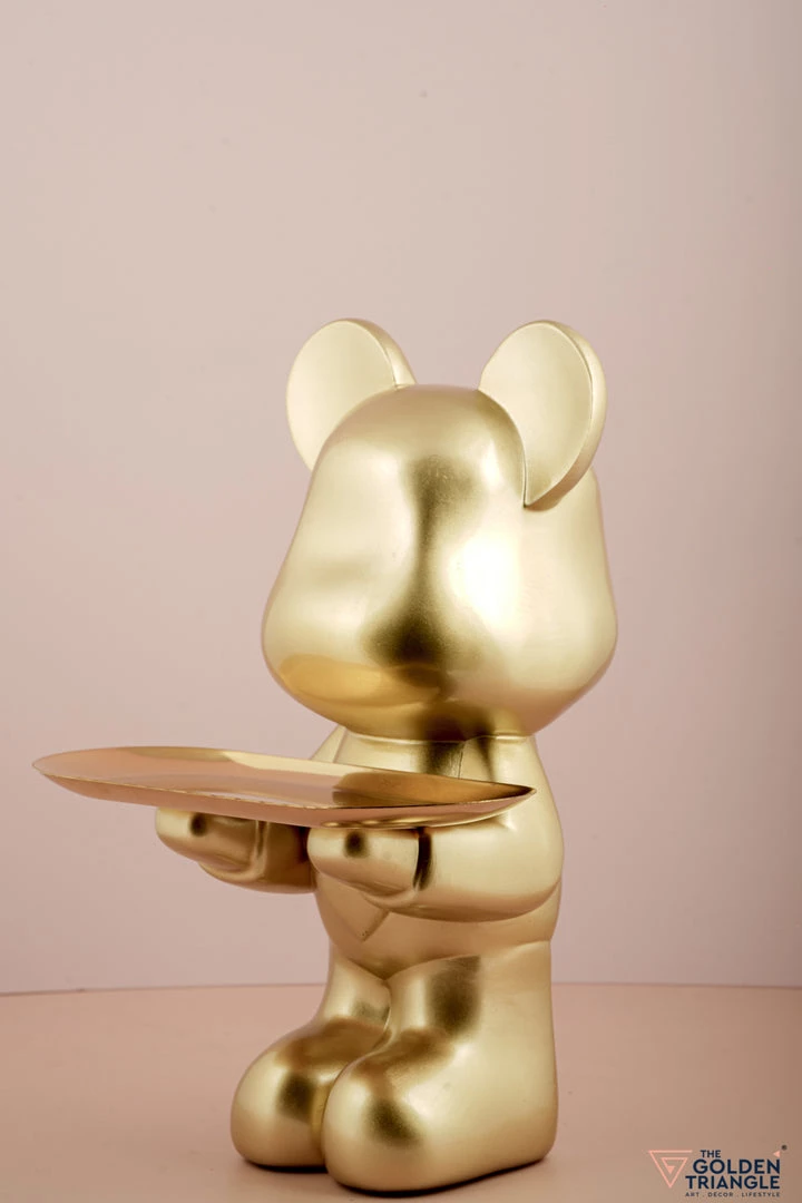 The Golden Triangle India Artefacts Bear With A Heart Holding A Tray - Gold 4 The Golden Triangle India Artefacts Bear With A Heart Holding A Tray - Gold