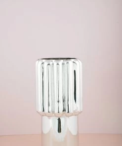 The Golden Triangle India Glitz Collection Fluted Metallic Silver Vase - Tall