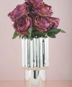 The Golden Triangle India Glitz Collection Fluted Metallic Silver Vase - Tall