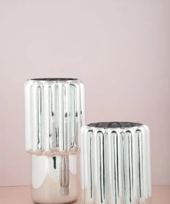 The Golden Triangle India Glitz Collection Fluted Metallic Silver Vase - Tall