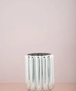 The Golden Triangle India Fluted Metallic Silver Vase - Short Glitz Collection