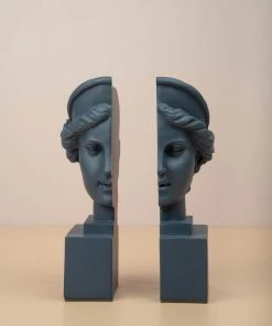 The-Golden-Triangle-India Lucia - Woman Sculpt Faced Bookend - Blue