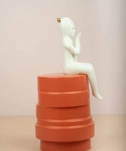 The Golden Triangle India Artefacts Girl Sitting On A Disk - Coral