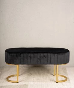 The Golden Triangle India Gwen Suede Bench - Black Furniture