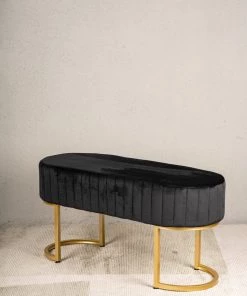 The Golden Triangle India Gwen Suede Bench - Black Furniture