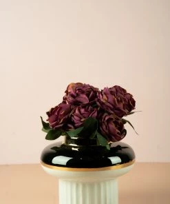 The Golden Triangle India Short Pillar Vase With Gold Ring - Black Vases