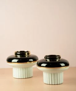 The Golden Triangle India Short Pillar Vase With Gold Ring - Black Vases