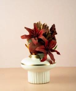 The Golden Triangle India Short Pillar Vase With Gold Ring - White Vases