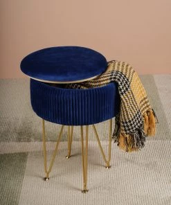 The-Golden-Triangle-India Coco Vanity Storage Pouffe - Cobalt Blue Sale