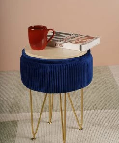 The-Golden-Triangle-India Coco Vanity Storage Pouffe - Cobalt Blue Sale