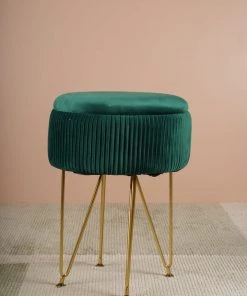 The-Golden-Triangle-India Sale Coco Vanity Storage Pouffe - Pine Green