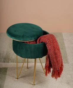 The-Golden-Triangle-India Sale Coco Vanity Storage Pouffe - Pine Green