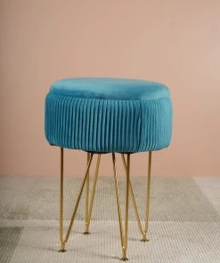 The-Golden-Triangle-India Coco Vanity Storage Pouffe - Azure Blue Sale