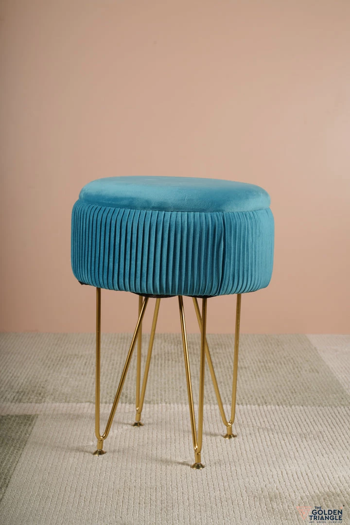 The-Golden-Triangle-India Coco Vanity Storage Pouffe - Azure Blue Sale 4 The-Golden-Triangle-India Coco Vanity Storage Pouffe - Azure Blue Sale