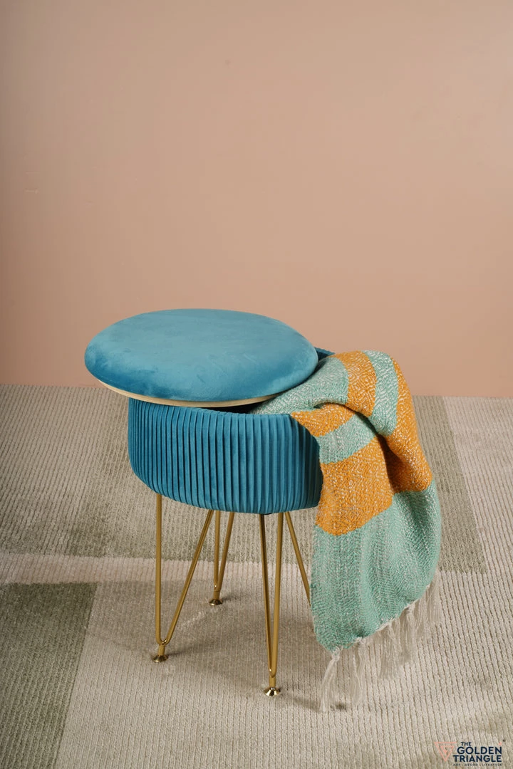 The-Golden-Triangle-India Coco Vanity Storage Pouffe - Azure Blue Sale 3 The-Golden-Triangle-India Coco Vanity Storage Pouffe - Azure Blue Sale