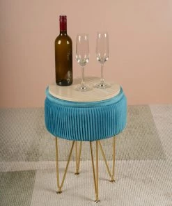 The-Golden-Triangle-India Coco Vanity Storage Pouffe - Azure Blue Sale 9 The-Golden-Triangle-India Coco Vanity Storage Pouffe - Azure Blue Sale