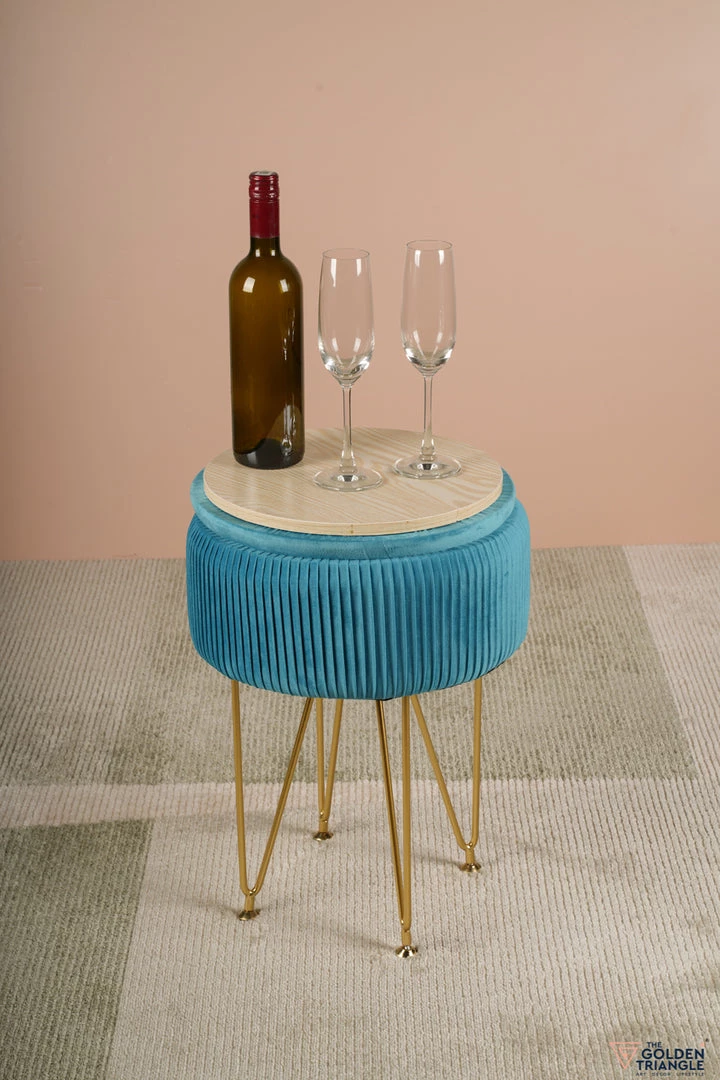 The-Golden-Triangle-India Coco Vanity Storage Pouffe - Azure Blue Sale 5 The-Golden-Triangle-India Coco Vanity Storage Pouffe - Azure Blue Sale