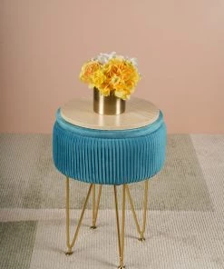 The-Golden-Triangle-India Coco Vanity Storage Pouffe - Azure Blue Sale 11 The-Golden-Triangle-India Coco Vanity Storage Pouffe - Azure Blue Sale