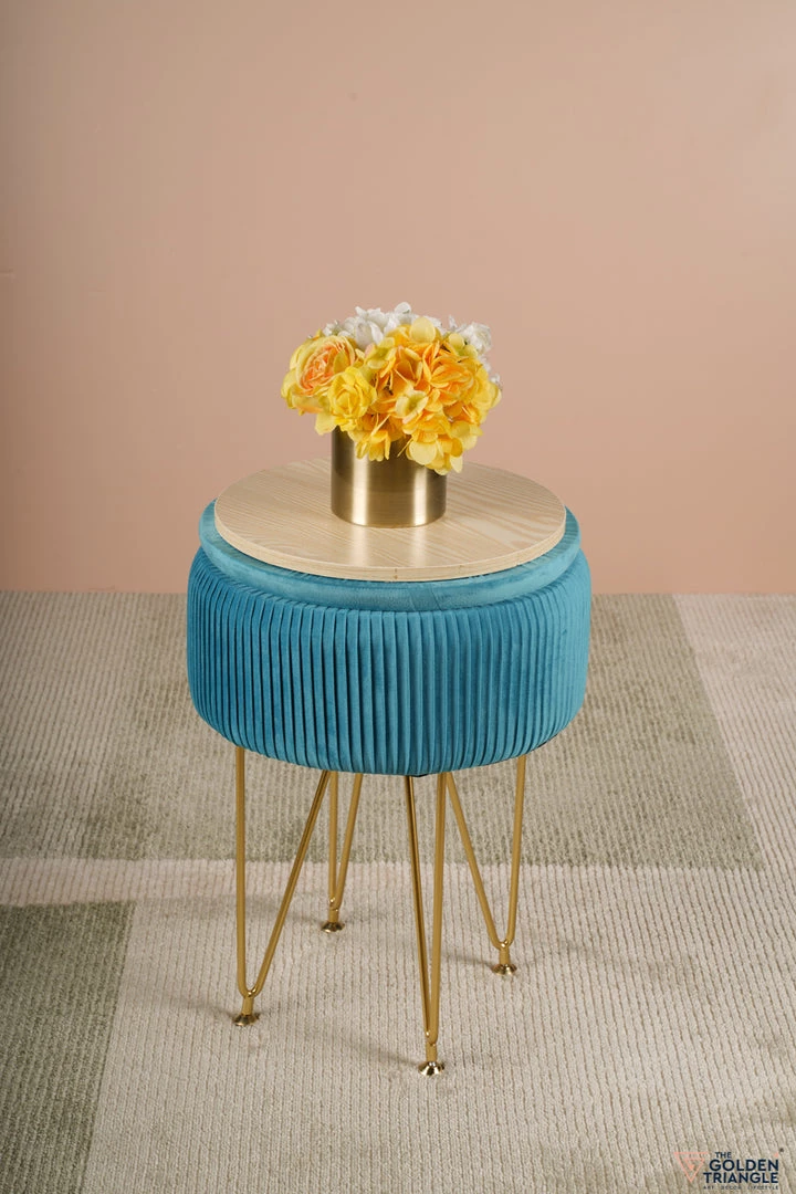 The-Golden-Triangle-India Coco Vanity Storage Pouffe - Azure Blue Sale 7 The-Golden-Triangle-India Coco Vanity Storage Pouffe - Azure Blue Sale