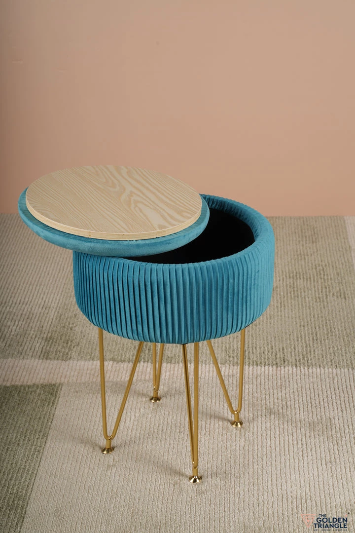 The-Golden-Triangle-India Coco Vanity Storage Pouffe - Azure Blue Sale 6 The-Golden-Triangle-India Coco Vanity Storage Pouffe - Azure Blue Sale