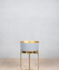 The-Golden-Triangle-India Lillian Enameled Metal Planter - Gray