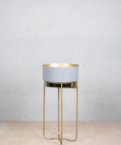 The-Golden-Triangle-India Lillian Enameled Metal Planter - Gray