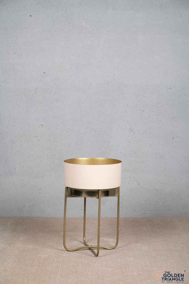 The-Golden-Triangle-India Lillian Enameled Metal Planter - Beige Planters 5 The-Golden-Triangle-India Lillian Enameled Metal Planter - Beige Planters