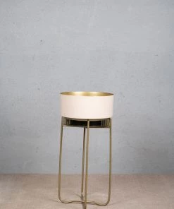 The-Golden-Triangle-India Lillian Enameled Metal Planter - Beige Planters