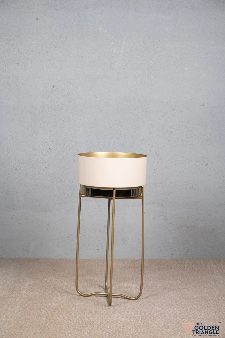 The-Golden-Triangle-India Lillian Enameled Metal Planter - Beige Planters 4 The-Golden-Triangle-India Lillian Enameled Metal Planter - Beige Planters