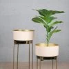 The-Golden-Triangle-India Lillian Enameled Metal Planter - Beige Planters