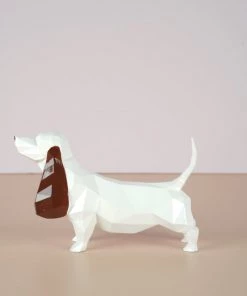 The Golden Triangle India Artefacts Dachshund Dog Figurine - White