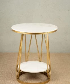 The-Golden-Triangle-India Flor Side Table - White And Gold Furniture