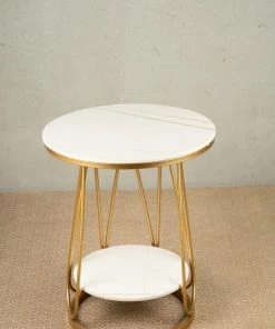 The-Golden-Triangle-India Flor Side Table - White And Gold Furniture