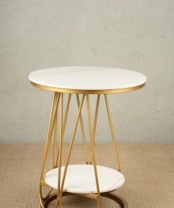The-Golden-Triangle-India Flor Side Table - White And Gold Furniture