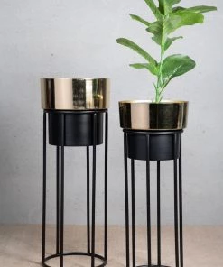 The-Golden-Triangle-India Planters Arzola Two Tone Planter - Black & Gold