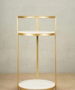 The-Golden-Triangle-India Furniture Ester Side Table - White And Gold