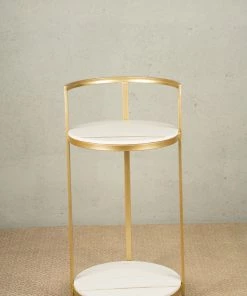 The-Golden-Triangle-India Furniture Ester Side Table - White And Gold