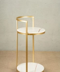 The-Golden-Triangle-India Furniture Ester Side Table - White And Gold