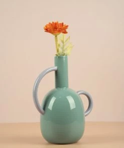 The Golden Triangle India Vase With Handles - Gray