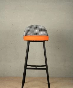 The Golden Triangle India Kelly Houndstooth Bar Stool - Orange