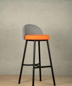 The Golden Triangle India Kelly Houndstooth Bar Stool - Orange