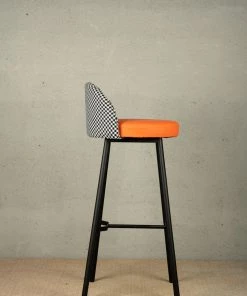 The Golden Triangle India Kelly Houndstooth Bar Stool - Orange
