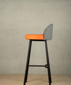 The Golden Triangle India Kelly Houndstooth Bar Stool - Orange