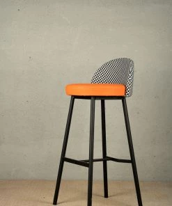 The Golden Triangle India Kelly Houndstooth Bar Stool - Orange