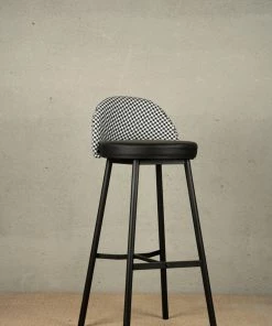 The Golden Triangle India Furniture Kelly Houndstooth Bar Stool - Black