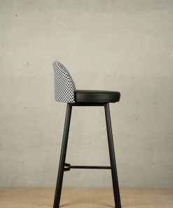 The Golden Triangle India Furniture Kelly Houndstooth Bar Stool - Black