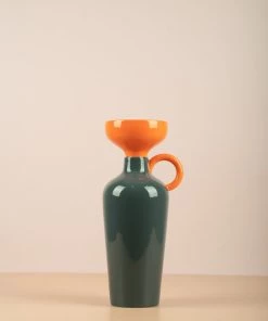 The Golden Triangle India Vases Vase With Handles - Orange & Gray